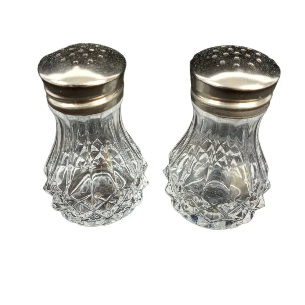 Vintage Creamer Sugar Salt Pepper Shakers Glass Diamond Pattern EAPG